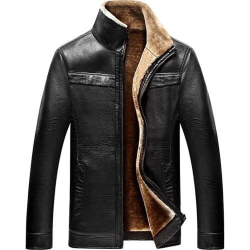 New2018 Winter warm Thick Faux Fur Leather Business casual Jacket Faux Leather Coat Plus Size flocking Zipper coat