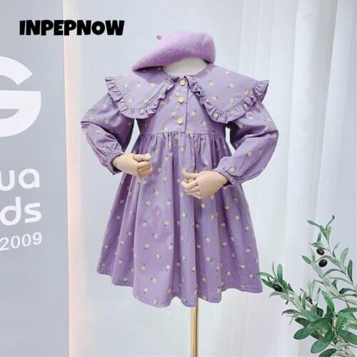 INPEPNOW 2021 Autumn Flower Children Dress for Girls Dresses Long Sleeve Sundress Lolita Princess Back To School Outfit LYQ100