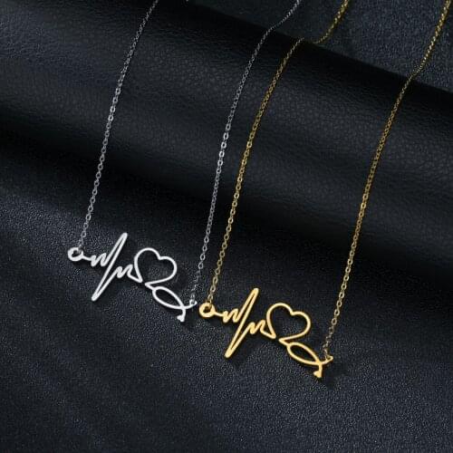 New Fashion Simple Punk Metal Stainless Steel ECG Men and Women Couple Necklace Gold Silver Valentines Day Birthday Party Gift