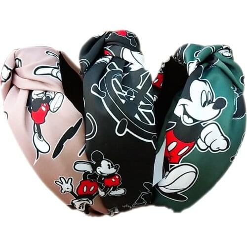 Cartoon Cute Printed Headband Mickey Knotted Fashion Wide-Edged Cloth Art Head Hoop Minnie Hair Accessories Girl Gift