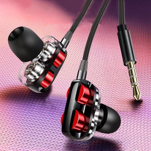 Wired Headset Quad Core Bass Dual Dynamic Headphone Game Karaoke Earphone In Ear With Microphone Wire Control Earplug