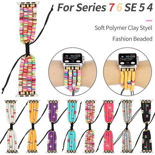 New Design DIY Beaded Strap for Apple Watch SE Band Series 6 5 4 3 Soft Polymer Clay Bracelet 40mm 44mm 42/38mm for iWatch Belt