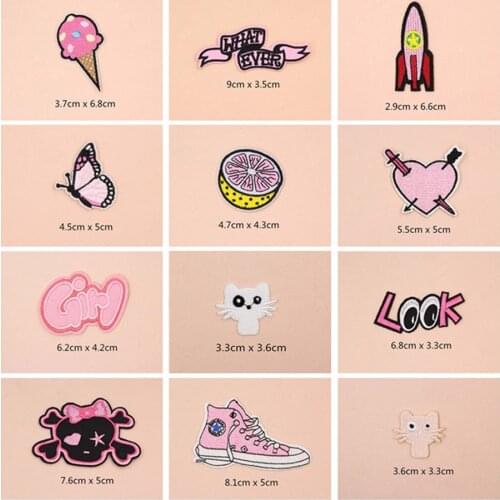 Pink Heart Flamingo Patches Cap Shoe Iron On Embroidered Appliques DIY Apparel Accessories Patch For Clothing Fabric Badges B141