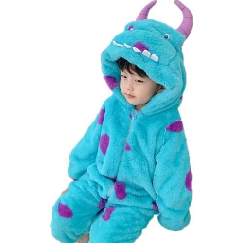 Sully Costume For Kids Baby Children Boy Girl Anime Cosplay Onesie Flannel Warm Pajama Winter Cute Outfit Halloween Party Suit