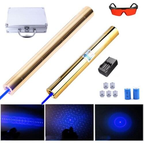 High Power Blue Laser Pointer All Copper Most Powerful Lazer Sight 450nm1000m Focusable Burn Match Candle Lit Cigarette
