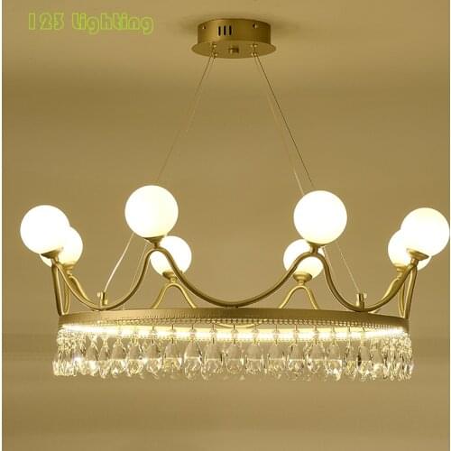 Modern Crown Crystal Loft Chandelier Parlor Dining Room Hanglamp Bedroom Hanging Light Fixtures G9 Matte Gold Cord Adjustable
