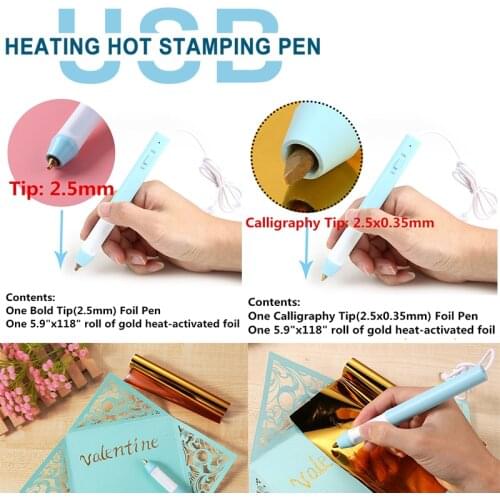 Two Type Heat Foil Pen Set USB Powered Heat Resistant Scrapbook Card Make Shining Handwriting DIY Tools New 2020