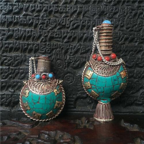 Tibetan Mantras Amulet Pendants Nepal Snuff Bottle Turqoise Color Tibet Collectibles Fork Arts