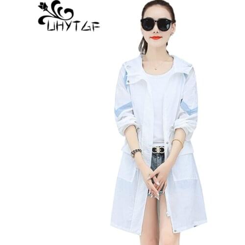 UHYTGF Outdoor Breathable Sun Protection Clothing Womens Thin Summer Jacket Long-Sleeved Hooded Anti-UV Plus Size Tops Coat 1697