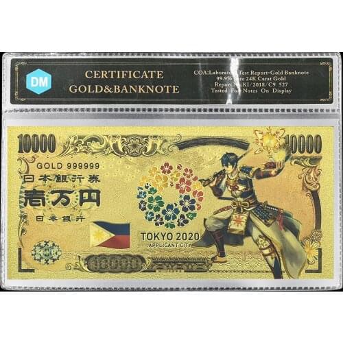 Japan Gold Banknote Tokyo World Flags Comics Cartoon Card Philippines Souvenir Anime Gold Plastic Cards for Collection