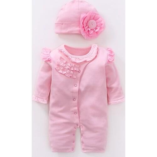 YiErYing Baby Girls Clothing Set Spring Autumn Newborn Clothes Floral 100% Cotton Long Sleeve Hat + Jumpsuit For Lovely