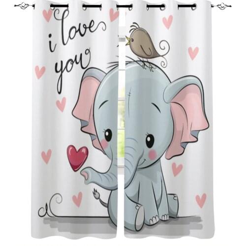 Cute Elephant Sweet Windows Curtains for Living Room Child Bedroom Window Treatment Blinds Kitchen Curtains