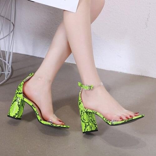 2020 woman sandals shoes block high heels open toed fashion party lady shoe square high-heeld buckle strap whiteblack serpentine