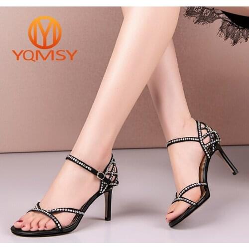 YQMSY Fashion Modern Sandals Women Elegant Thin Heels Buckle Strap Narrow Band Sandals Summer Bling Party Ladies Shoes AS150