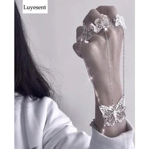 Women Punk Sliver Color Hollow Out Butterfly Cool Necklace 2021 Sweet Animal Bracelet Gothic Earring Fashion BF Gift Accessories