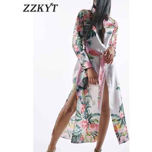 2021 Women Spring Vintage Floral Print Maxi Dress Fashion Bow Tie Sashes Lapel Collar Long Sleeve Long Dresses Vestidos Mujer