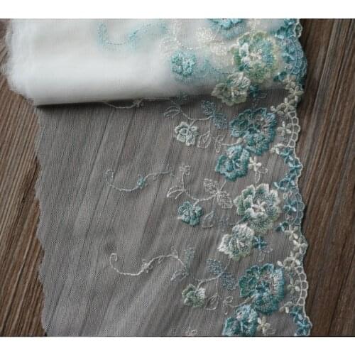 1 Yard Green Flower Embroidery High Quality Lace Fabrics Embroidered Lace Trims 19cm Width