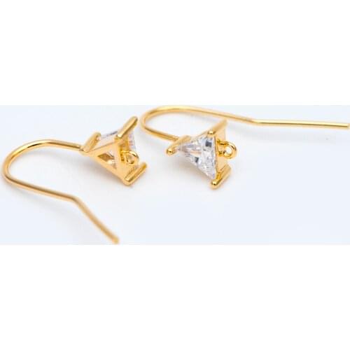 10pcs Gold CZ Paved triangle Earring Hooks 21mm, Real Gold Plated Brass Earwires, Color Not Easily Tarnish (GB-1152)