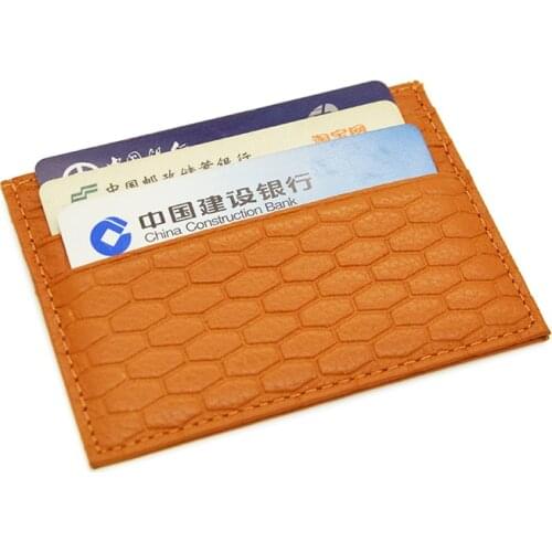 100% Cow Leather Brown brick tile sexangular Litchi Grain Pattern Card Wallet Shiny Dark Bronze Credit ID Card Holder Money Case