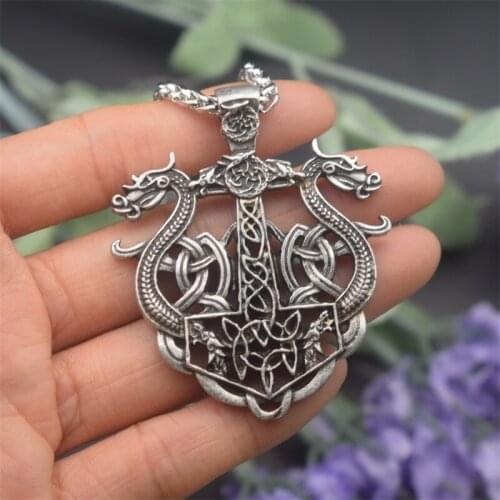 12pcs Gothic Animal Jewelry Double Dragon pendant Necklace Nordic Vikings Amulet