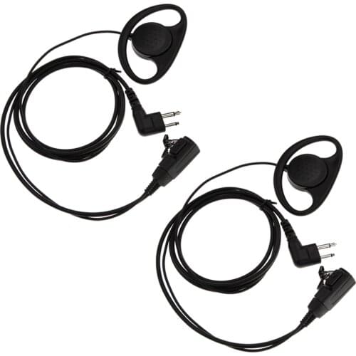 2Pcs 2 Pin D Shape Earpiece Headset Walkie Talkie Interphone Ear Hook Earphone PTT Mic Microphone for Motorola GP88 CT150 Radio