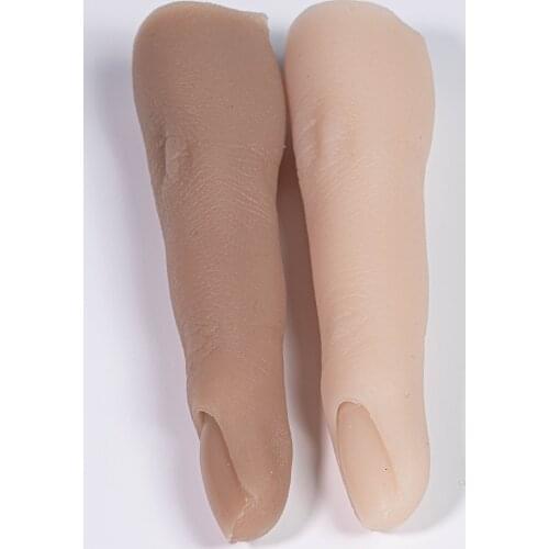 2pcs Silicone Female Nail Art Practice Training Fingers With Fake Nail Tips Attached Fake Finger Nail Practice