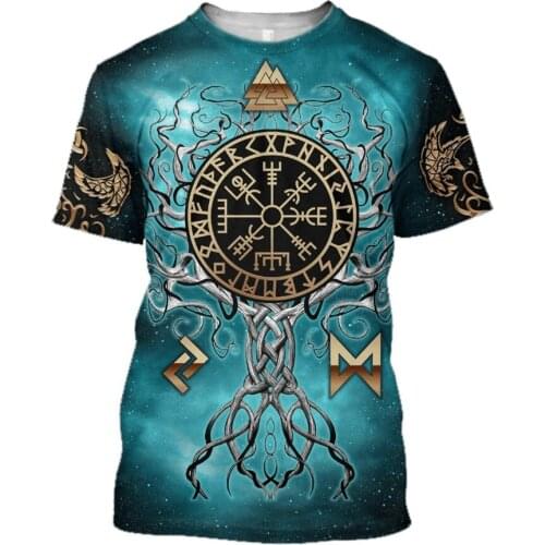 2021 Summer Fashion Viking Odin Mens T-shirt Raven Tattoo 3D Printed Harajuku Short Sleeve T shirts Unisex Casual Tops KJ0147