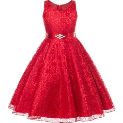 2021 New Girls Wedding Dresses Childrens Dress Girl Party Dress Girls' Sleeveless Lace Princess Puffy Dress
