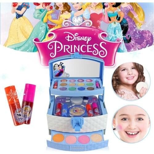 32pcs/set Disney Three-layer Makeup Case Toy Set Mini Portable Play Ice Princess Girls Cosmetics Toy Lipstick for Children Kids