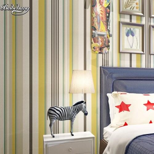Beibehang 3D Stereo non - woven high - grade vertical striped simple wide striped bedroom living room rainbow green wallpaper
