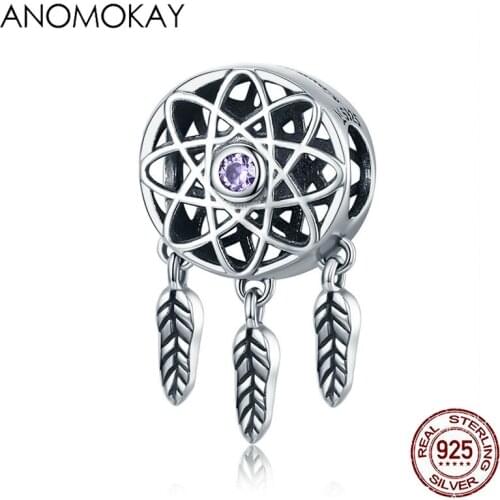Anomokay 925 Sterling Silver Dream Catcher Holder Beads fit Bracelet Necklace S925 Dangle for DIY Jewelry Christmas Gift
