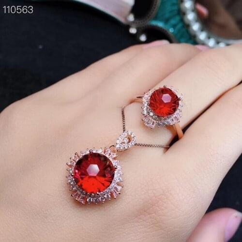KJJEAXCMY boutique jewels 925 sterling silver inlaid Red Topaz Pendant + Necklace + ring suit support detection