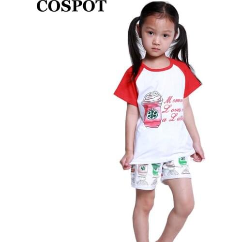 COSPOT Baby Boys Summer Clothing Set Kids Cotton Coffee Cups Suits 2Pcs Tshirt+Shorts Kids Summer Clothing Suit 15