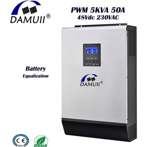 DAMUII PWM 5KVA Solar Inverter 5000VA 4000Watt Pure Sine Wave Off-Grid Hybrid Inverter 230Vac 50A Charge Controller 48dc Battery