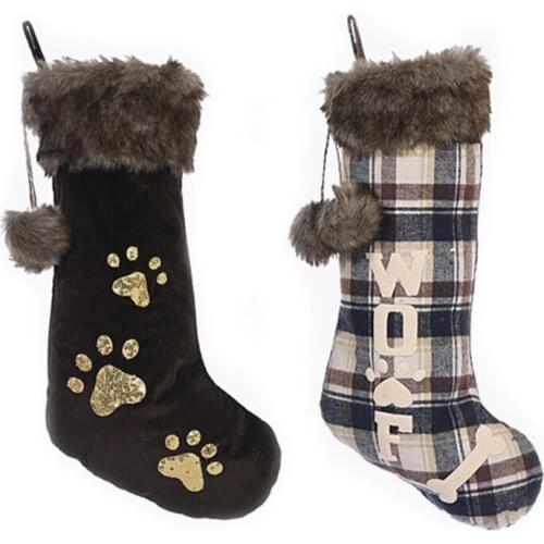 New Year 2021 Decor Christmas Stockings Pet Dog Stocking Paw Christmas Socks Bags Fireplace Decoration Chimneys Cane Natale 2020