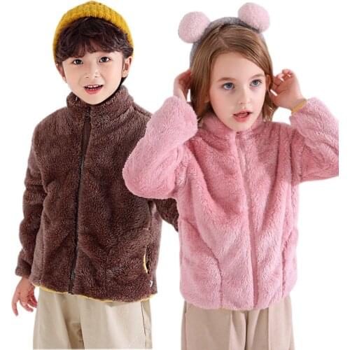 Flannel Plush Kids Coat Winter Spring 2021 New Toddler Teens Children Jackets for Boy Zipper Solid Color Girls Jackets