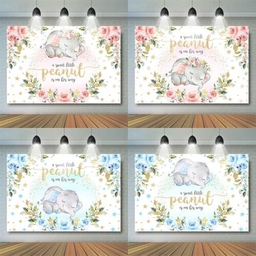 Baby Shower Flying Elephant Backdrop Party Decoration Boy Girl Is On The Way Photography Background Floral Props Photostudio