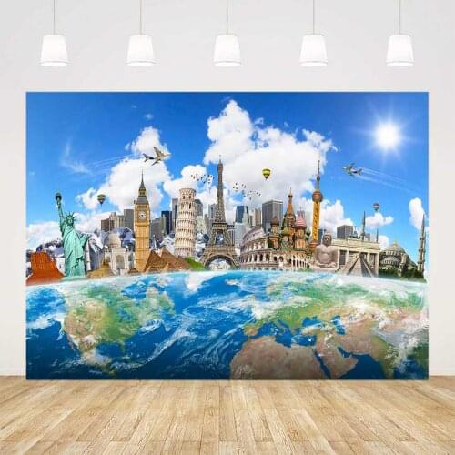 The world Adventure backdrop for photography Blue earth World Attractions background for photo studio blue sky photophone