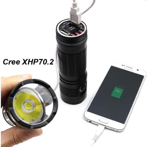 Powerful XHP70 XHP50 XPL Hi L2 USB Rechargeable Flashlight 3600lm XHP70.2 XHP50.2 Cool Warm white 18650 Power Bank Torch