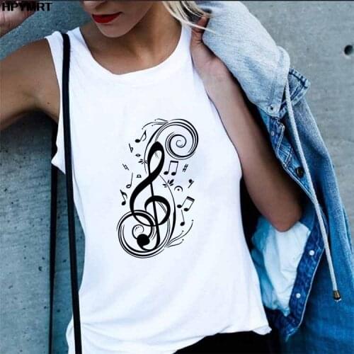 Harajuku Graphics Women Tank Tops Fun Music note Printing Sleeveless Tee Summer Fashion Casual Top Vest Streetwear Clothes Woman