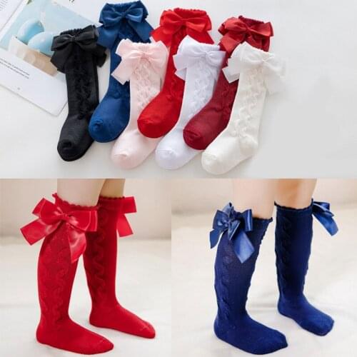 Toddler Girls Cotton Bowknot Solid Color Leggings Warmer Baby Kids Knee High Princess Socks 2021 Autumn Infant Tights Stockings