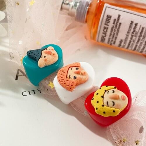 IPARAM New Cute Cartoons Human Head Resin Ring Korean Geometric Portrait Colorful Ring Fashion Women Girls Jewelry Gifts