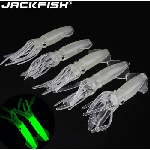 JACKFISH 5pcs/lot 11cm/10g Luminous soft bait big Squid baits Artificial Soft Fishing Lures fishing tackle for Night fishing