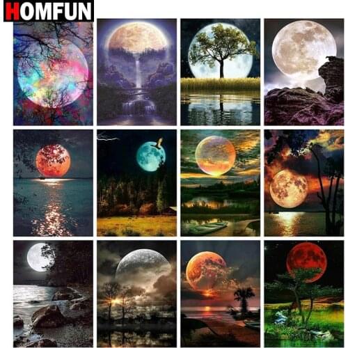 HOMFUN Full Square/Round Drill 5D DIY Diamond Painting "Landschap Moon Sky" Embroidery Cross Stitch 5D Home Decor Gift