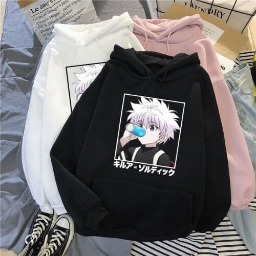 Kawaii Hunter X Hunter Hoodies Sweatshirt Killua Zoldyck Anime Manga Black Hoodies Bluzy Tops Clothes Casual Cotton Streetwear