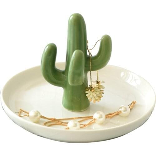 1pcs Nordic Style Cactus Flamingo Plate Ceramic Dish Decorative Crown Food Plate Jewelry Trays Rings Bracelets Holder Creative