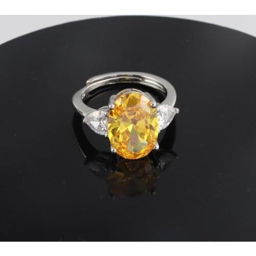 Classic S925 Oval Opening Rings With Luxury Yellow Crystal Zircon Womens Wedding Engagement Promise Jewelry Fine Birthday Gift