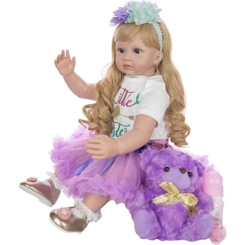 Beautiful 60cm Vinyl Reborn Baby Girl with Long Yellow Hair for Xmas Gifts