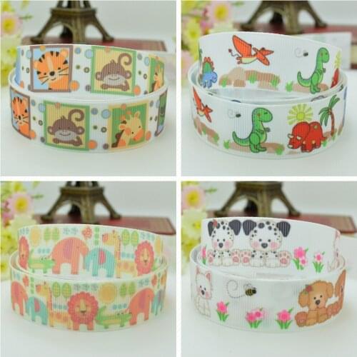 10 Yards 22mm 7/8" dinosaur dog cute Animal Printed grosgrain ribbon hair bow Headwear DIY hair accessories retail