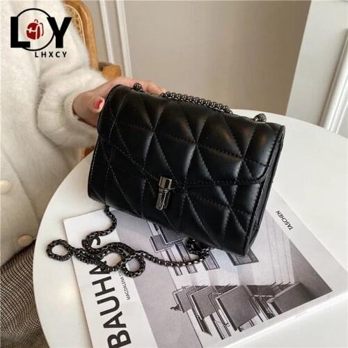 LHXCY High Quality Rhombus Lattice Chain Crossbody Bags Fashion Clamshell Chain Purses And Handbags Casual Pu Leather Luxury Bag